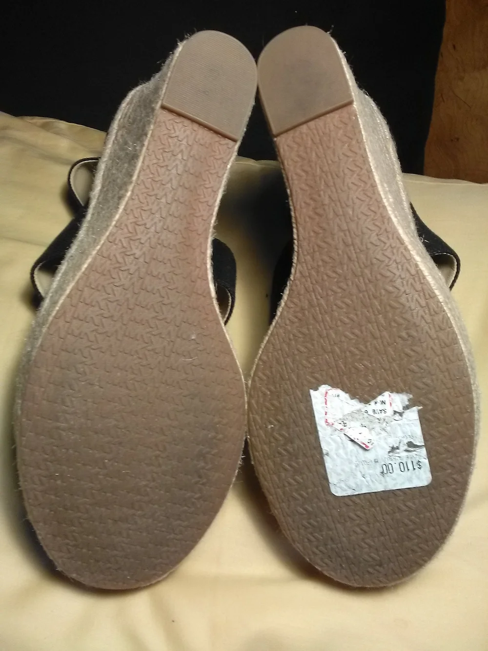 NWT Michael Kors Black Canvas Wedge Espadrille Sandals Gold Zipper 4 IN. Sz. 9